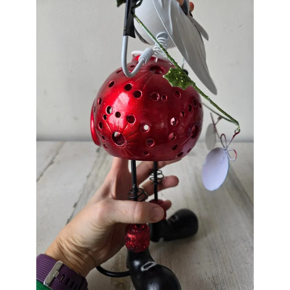 Vintage Pier 1 metal Santa candle holder bobblehead‎ glitter ornaments Xmas